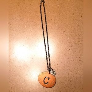 Dark antique gold necklace with copper pendant